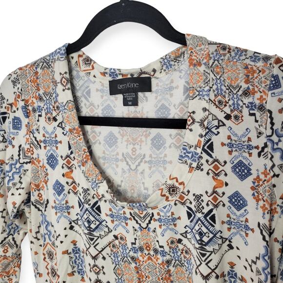 Karen Kane Handkerchief Stretch Knit Scoop Neck 3/4 Sleeve Swing Top Women Sz M - Picture 2 of 5